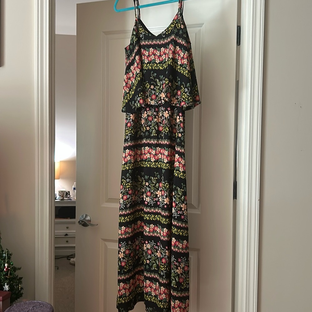 Jack BB Dakota Bohemian Dark Floral Cottagecore Colorful Flowy Maxi Dress M